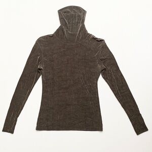 90s Vintage Brown Taupe Drab Slinky Stretch Turtleneck Tight Knit Top S M